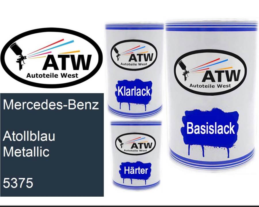 Mercedes-Benz, Atollblau Metallic, 5375: 500ml Lackdose + 500ml Klarlack + 250ml Härter - Set, von ATW Autoteile West.